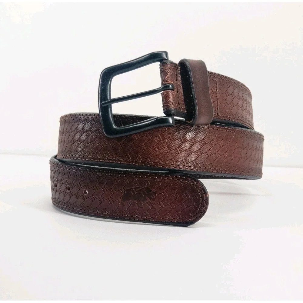 Berne Workwear Mens Brown Basket Weave Leather Belt Black Buckle Size 38 NWT